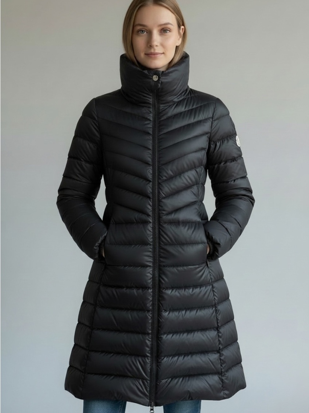 Moncler Navy Long Quilted High-Collar Puffer Coat